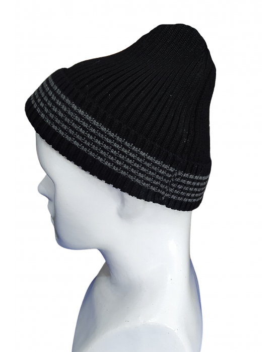 Shop Pure Wool Cap Self Design With Border Stripes black at Woollen Wear