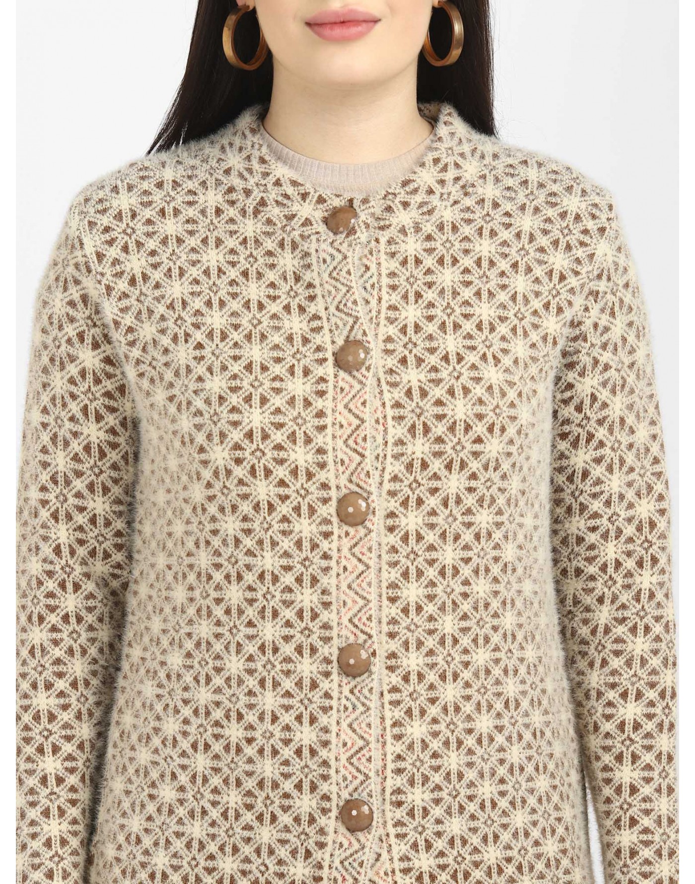 Shop Women Long coat brown Front Design with button at Woollen Wear