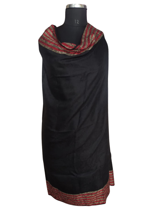Wool blend shawl Plain with  stripes border black