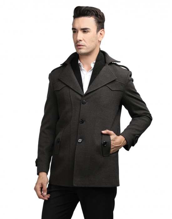 Men Regular Length Coat Deep Brown Color