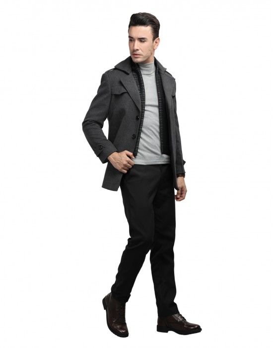 Men Regular Length Coat Pewter Grey Color