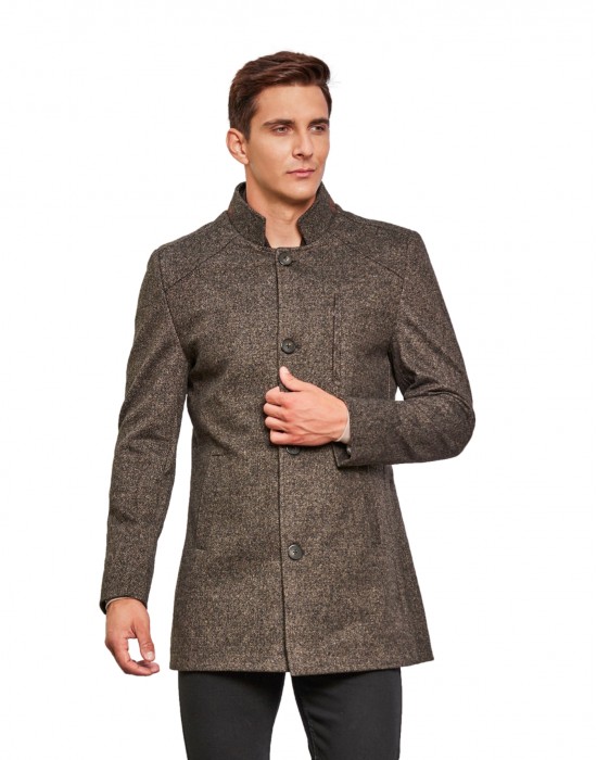 Men Regular Length Coat Brown Color