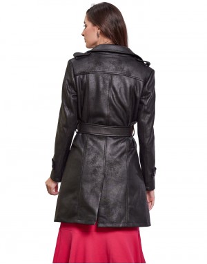 Women Double brested Trench Coat Coat Black Color