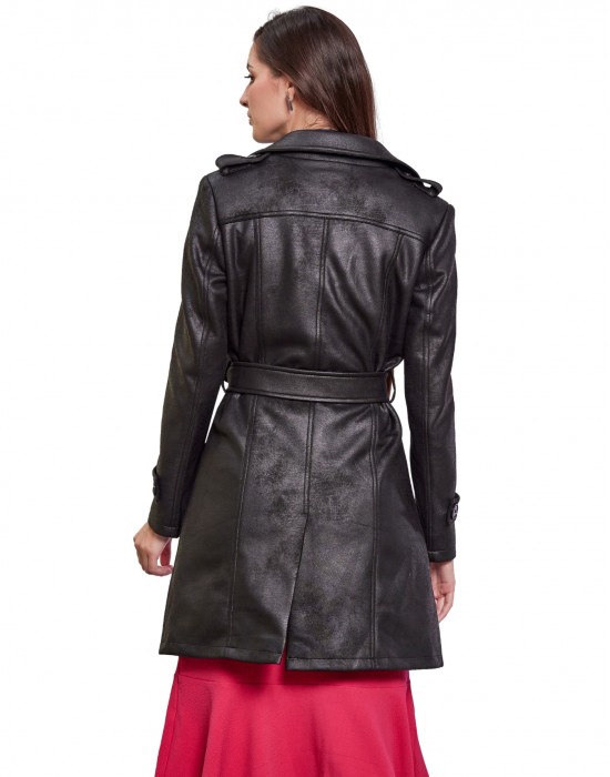 Women Double brested Trench Coat Coat Black Color