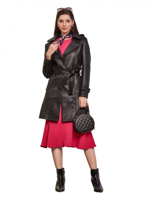 Women Double brested Trench Coat Coat Black Color