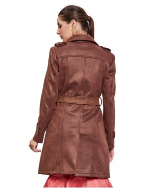 Women Double brested Trench Coat Coat Coffee Color