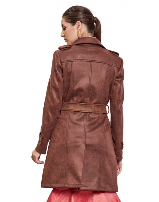 Women Double brested Trench Coat Coat Coffee Color