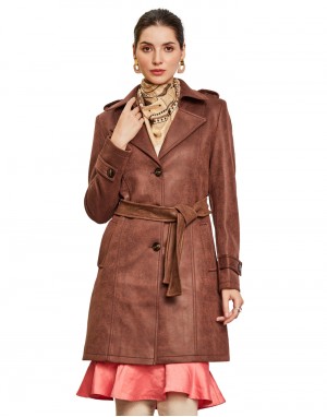 Women Double brested Trench Coat Coat Coffee Color