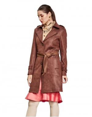 Women Double brested Trench Coat Coat Coffee Color