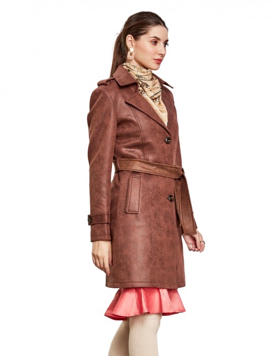 Women Double brested Trench Coat Coat Coffee Color