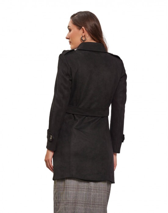 Women Double brested Trench Coat Coat Black Color
