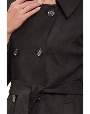 Women Double brested Trench Coat Coat Black Color