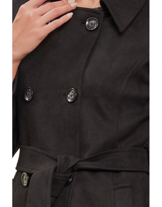 Women Double brested Trench Coat Coat Black Color