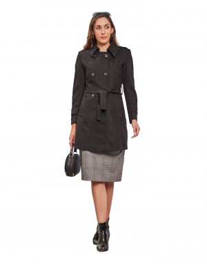 Women Double brested Trench Coat Coat Black Color