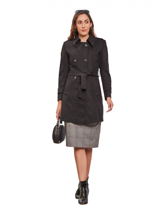 Women Double brested Trench Coat Coat Black Color