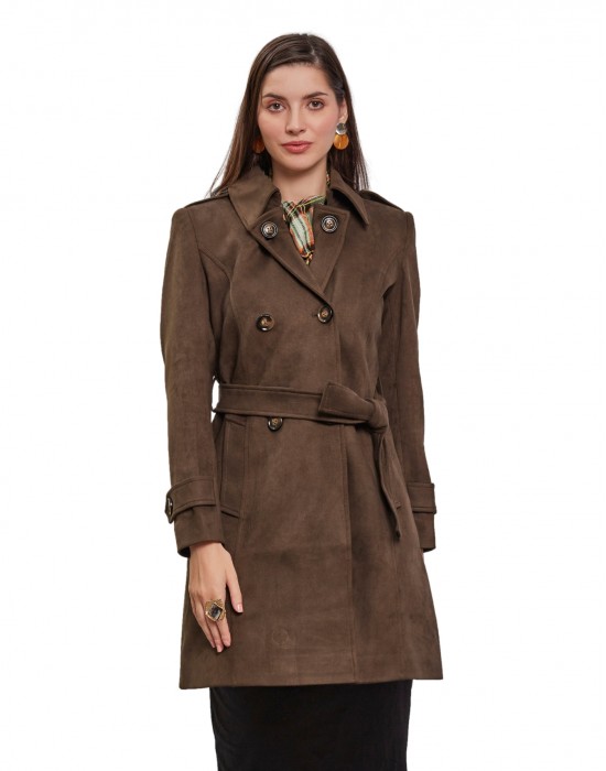 Women Double brested Trench Coat Coat Olive Color
