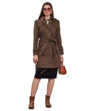 Women Double brested Trench Coat Coat Olive Color