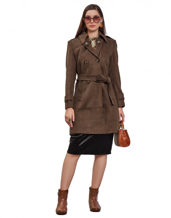 Women Double brested Trench Coat Coat Olive Color