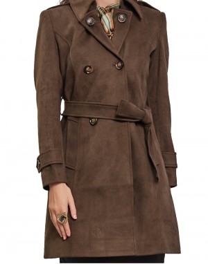 Women Double brested Trench Coat Coat Olive Color