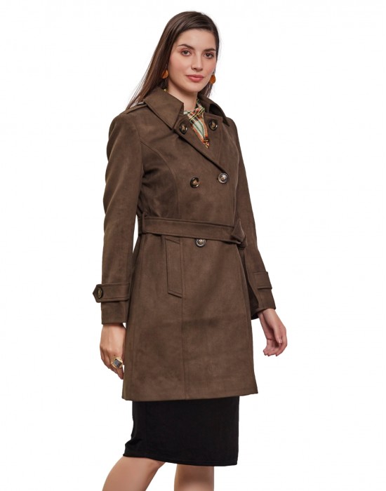 Women Double brested Trench Coat Coat Olive Color