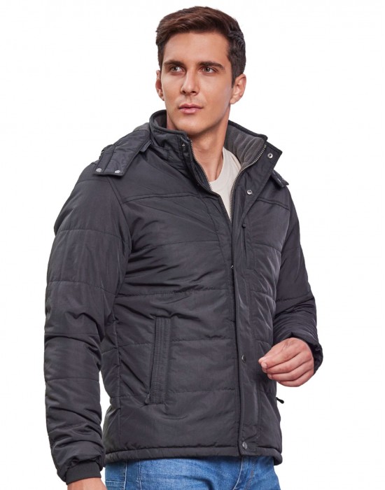 Mens Jacket Full Sleeve with Fur Black