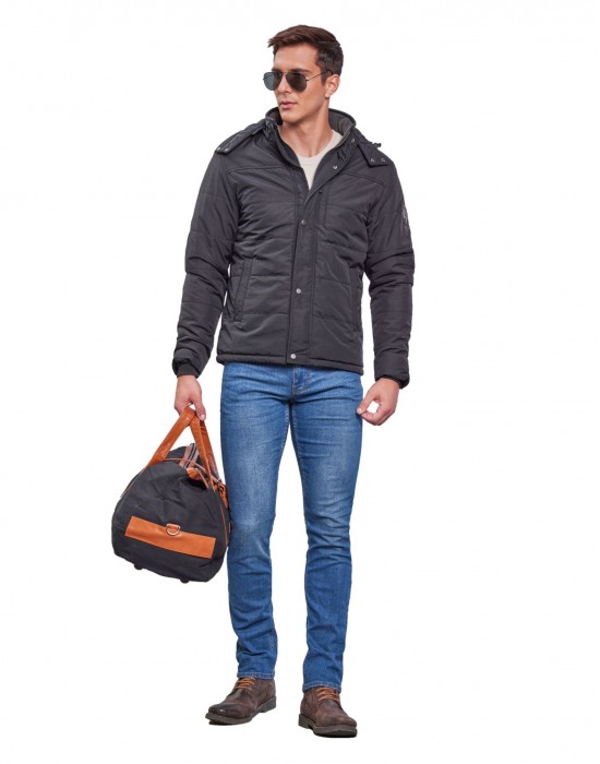 Mens Jacket Full Sleeve with Fur Black
