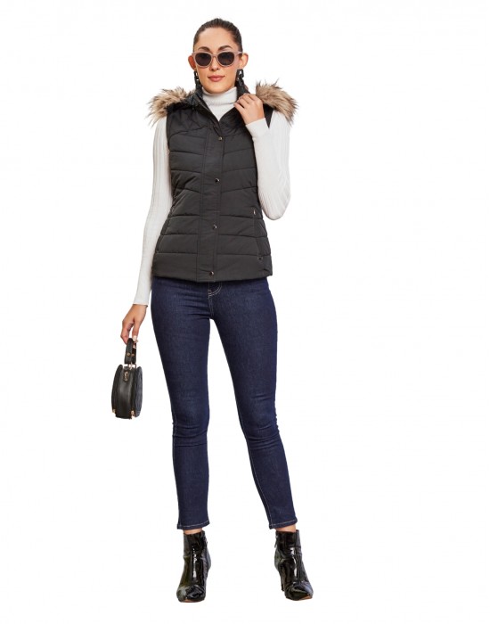 Women Sleeveless Jacket Sleeveless Black Color