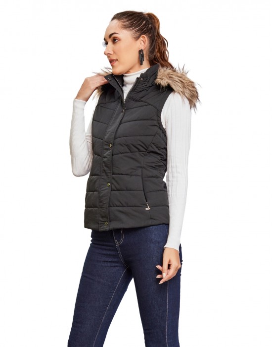 Women Sleeveless Jacket Sleeveless Black Color