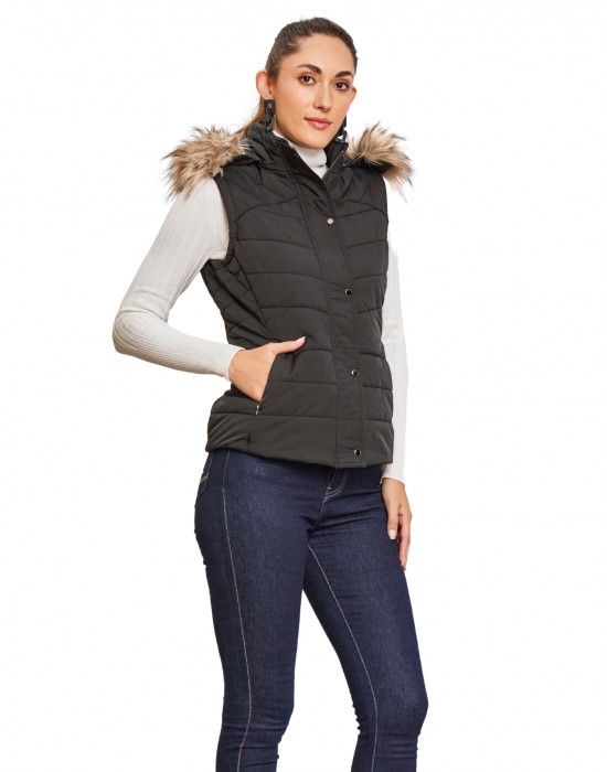 Women Sleeveless Jacket Sleeveless Black Color