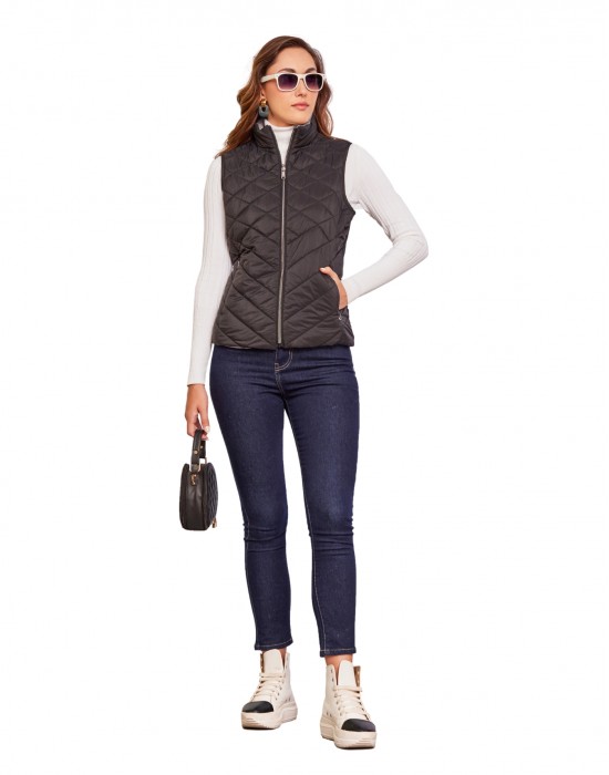 Women Sleeveless Jacket Sleeveless Black Color