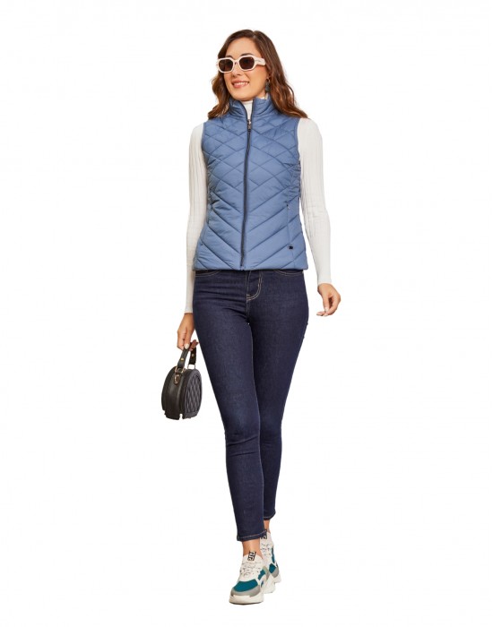 Women Sleeveless Jacket Sleeveless Blue Color