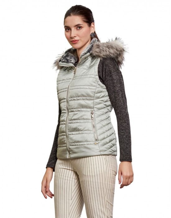 Women Sleeveless Jacket Sleeveless Aqua Color