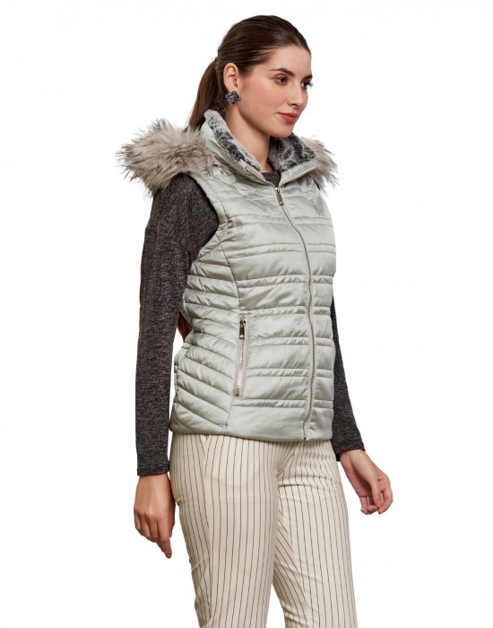 Women Sleeveless Jacket Sleeveless Aqua Color