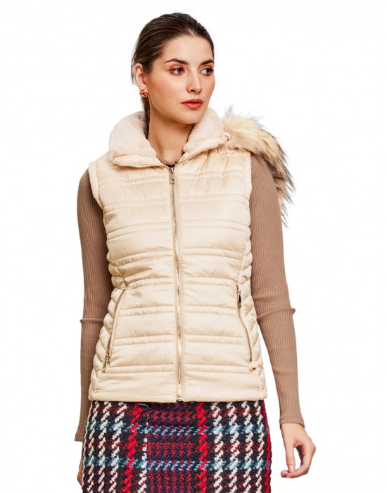 Women Sleeveless Jacket Sleeveless Beige Color