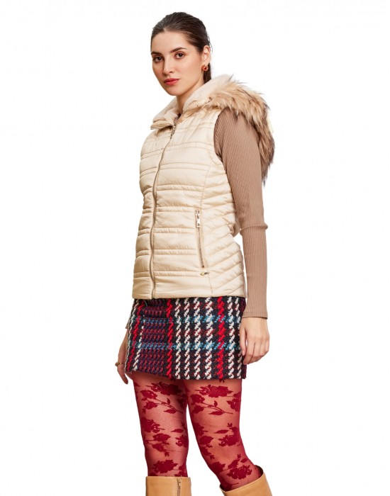 Women Sleeveless Jacket Sleeveless Beige Color