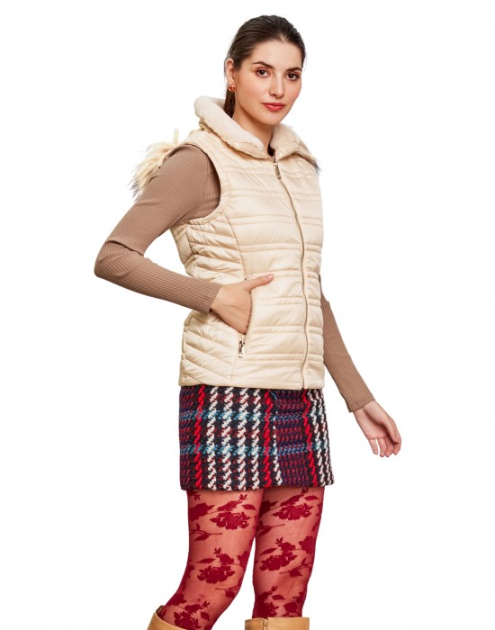 Women Sleeveless Jacket Sleeveless Beige Color