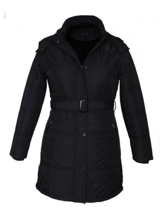 Ladies long Belted Jacket Black on Rent