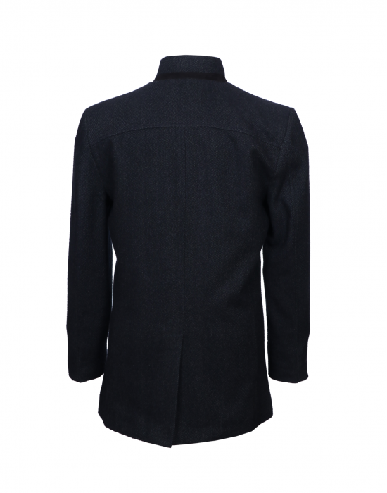 Men Coat Dark Grey Self Design