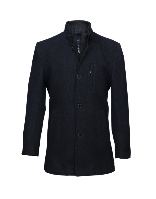 Men Coat Dark Grey Self Design