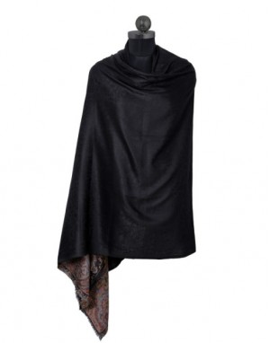 Women pure wool shawls self design black