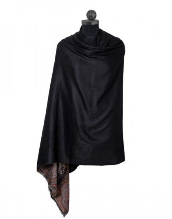 Women pure wool shawls self design black