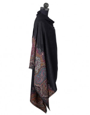 Women pure wool shawls self design black