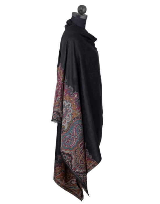 Women pure wool shawls self design black