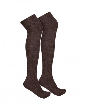 pure wool Long stocking plain design Brown
