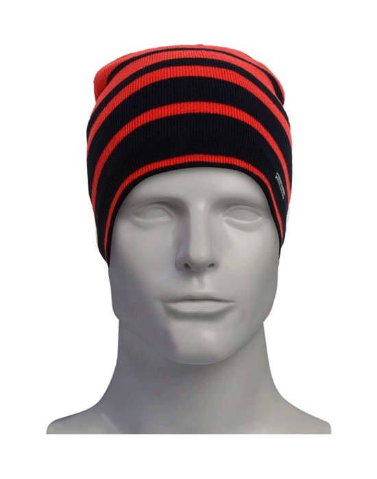 unisex woollen cap stripes with fleece inside red