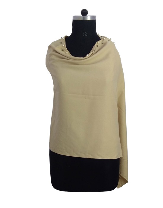 Woolblend Plain Women Stole Plain design with side moti border