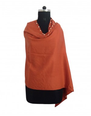 Woolblend Women Stole Plain design with side moti border 