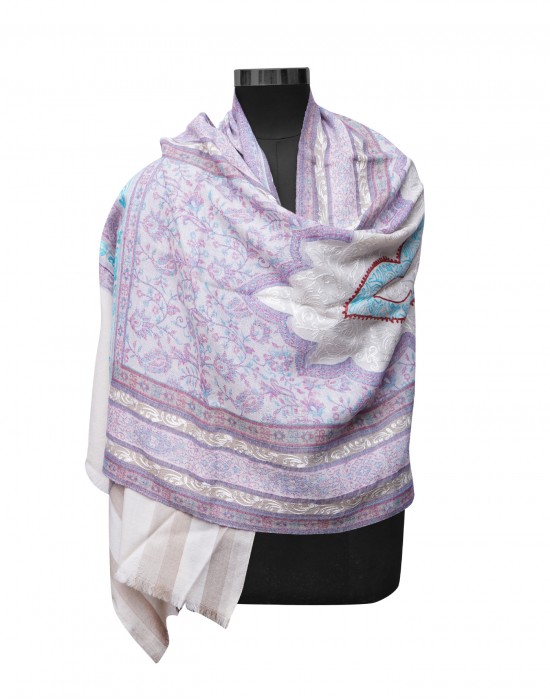 Women pure wool shawls embroidery cream