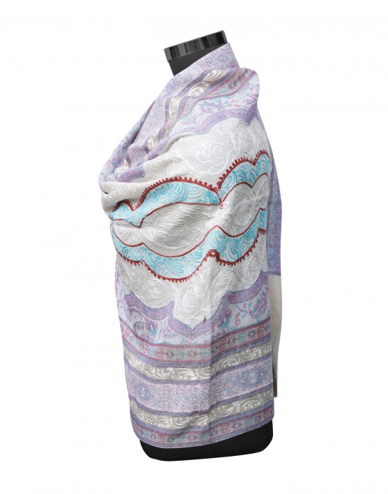 Women pure wool shawls embroidery cream