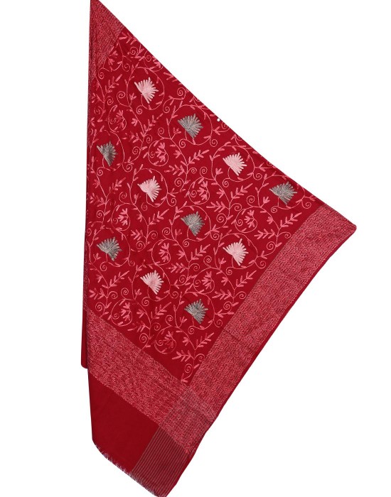 wool blend shawl heavy embroidery & stripes border